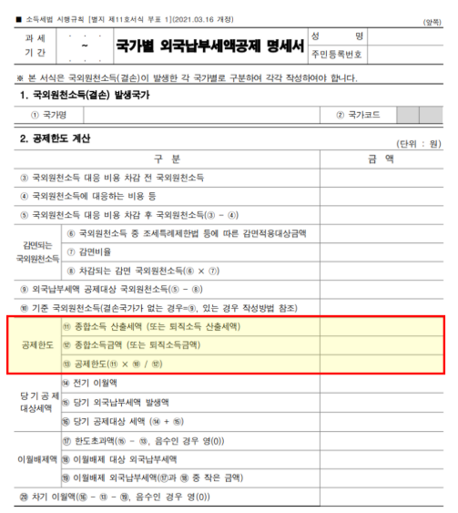 외국납부세액공제 명세서